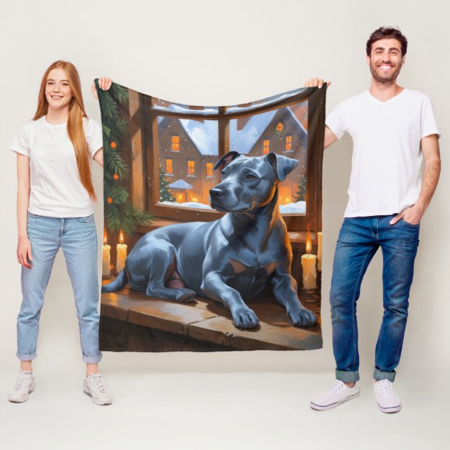 American Staffordshire Christmas Lights Holiday Fleecefilt (På plats)