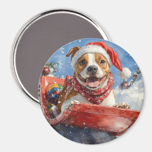 American Staffordshire i släde jul Magnet