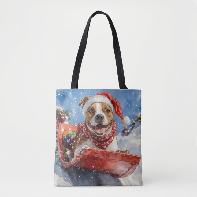 American Staffordshire i släde jul Tygkasse (Framsida)