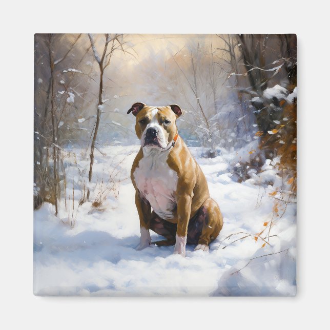 American Staffordshire Let It Snow Jul  Magnet (Framsidan)