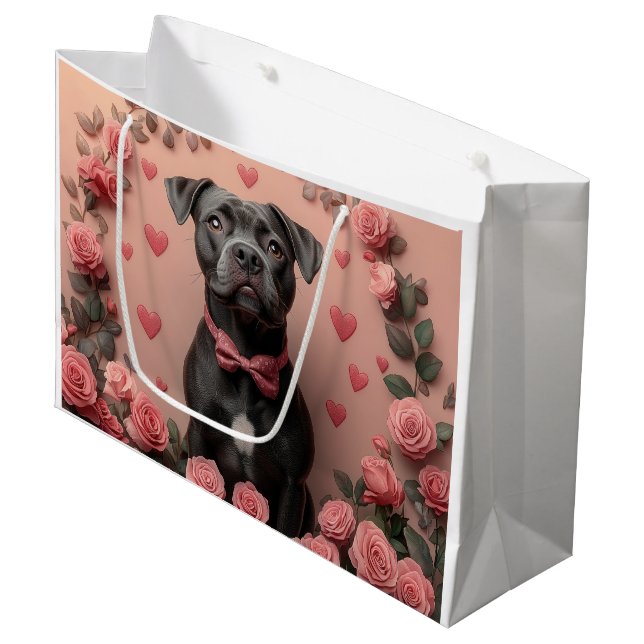 American Staffordshire med rosor - Alla hjärtans d (Framsidan Vinklad)