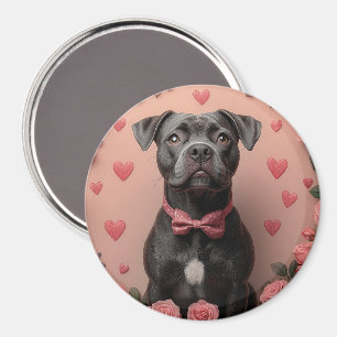 American Staffordshire med rosor - Alla hjärtans d Magnet