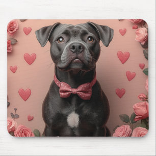 American Staffordshire med rosor - Alla hjärtans d Musmatta