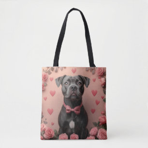 American Staffordshire med rosor - Alla hjärtans d Tygkasse