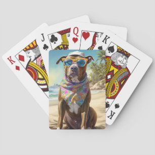 American Staffordshire på Beach,sommargåva Casinokort