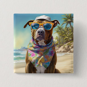 American Staffordshire på Beach,sommargåva Knapp
