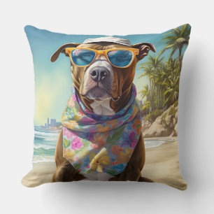 American Staffordshire på Beach,sommargåva Kudde