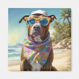 American Staffordshire på Beach,sommargåva Magnet