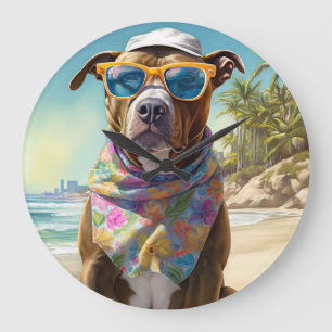 American Staffordshire på Beach,sommargåva Stor Klocka