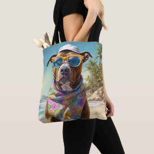 American Staffordshire på Beach,sommargåva Tygkasse