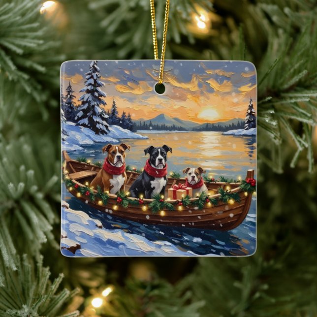 American Staffordshire Terrier Christmas Boat Julgransprydnad Keramik (Träd)