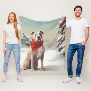 American Staffordshire Terrier i snö jul Fleecefilt