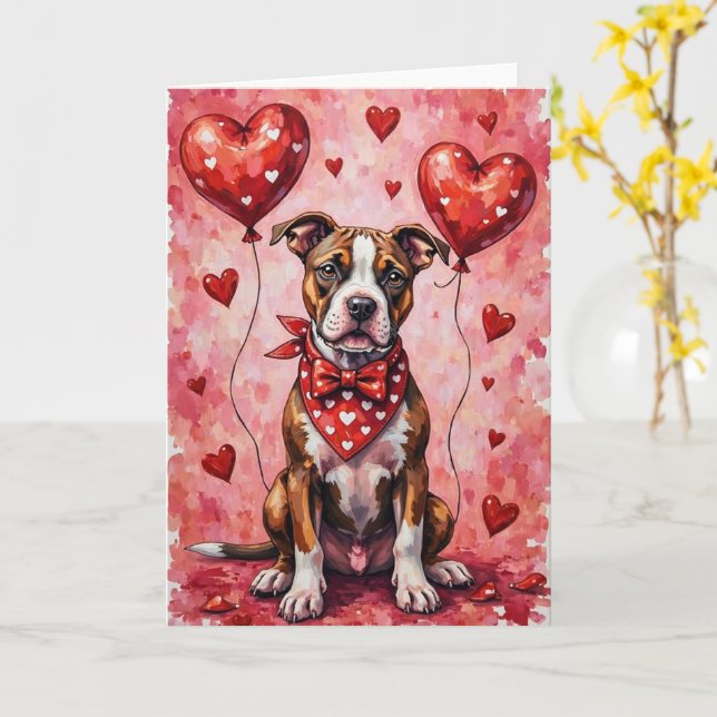 American Staffordshire Terrier Valentine’s Day Dog Kort (Gul blomma)