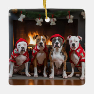 American Staffordshire vid brasan jul Julgransprydnad Keramik