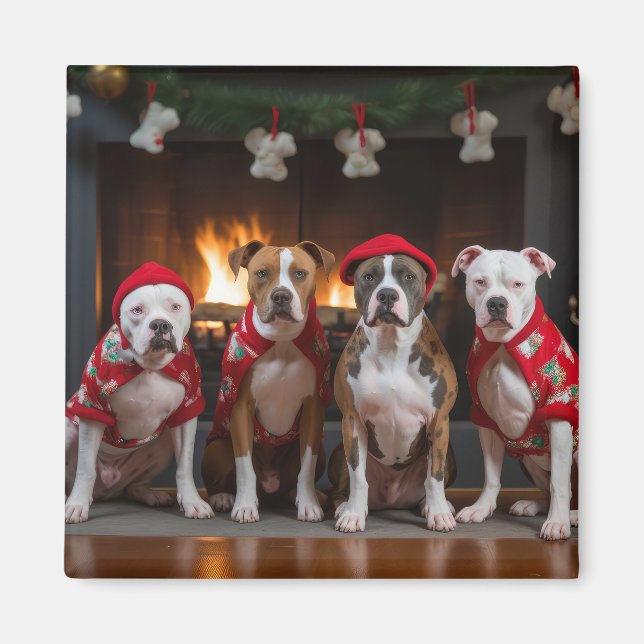 American Staffordshire vid brasan jul Magnet (Framsidan)
