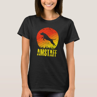 American StaffordTerrier Jumping Sunset Hund T Shirt