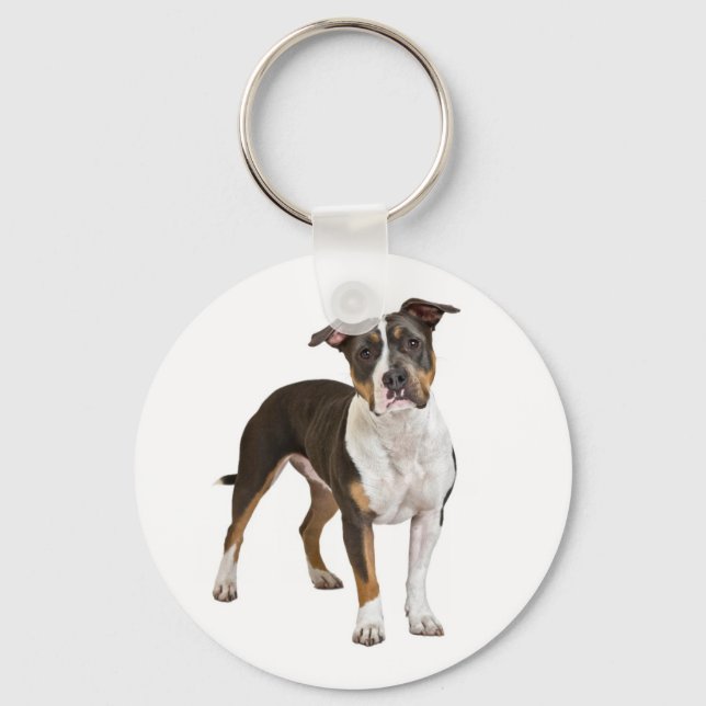 American StaffordTerrier Puppy Hund Keychain Nyckelring (Framsida)