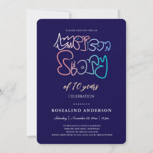 American Story Chic Navy Blue Photo Birthday Inbjudningar