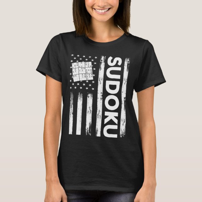 American Sudoku Puzzle Outfit USA flagga T Shirt (Framsida)