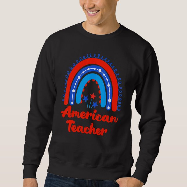 American Teacher Rainbow Independence day Lång Ärmad Tröja (Framsida)