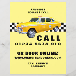 American Tecknad Stil Gult Taxi med Prisare lista Reklamblad