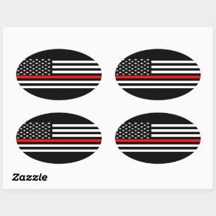 American Thin Red Line Decor på en Ovalt Klistermärke