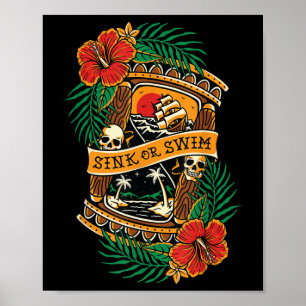 American Traditional Tatto Old school Flash Skull Poster