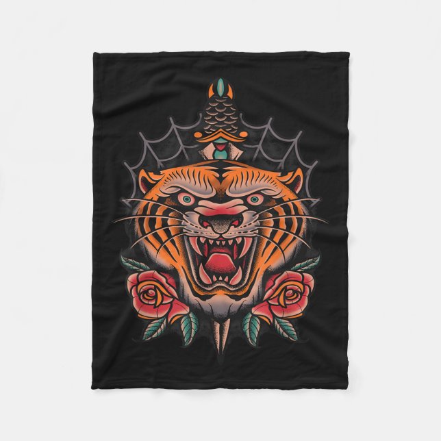 American Traditional Tiger Tattoo Fleecefilt (Framsidan)