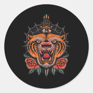 American Traditional Tiger Tattoo Runt Klistermärke