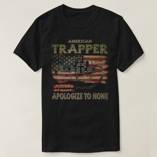 American Trapper Coyote Steel Trap American Flagga T Shirt (Design framsida)