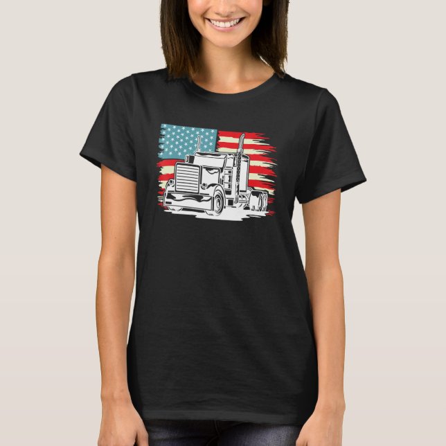 American Truck Driver Patriotic US Flag Semi Trail T Shirt (Framsida)