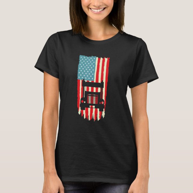 American Truck Driver Patriotic US Flag Semi Trail T Shirt (Framsida)