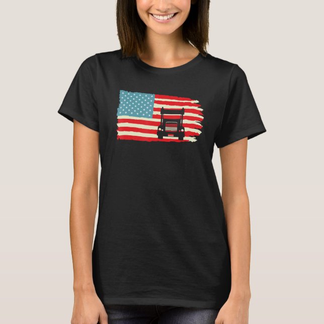 American Truck Driver Patriotic US Flag Semi Trail T Shirt (Framsida)