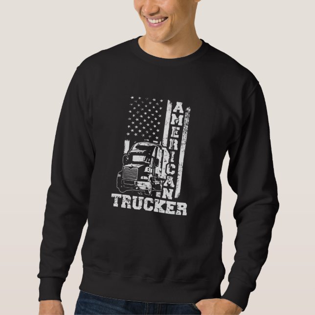American Trucker American Flagga Us Patriotic Big  Lång Ärmad Tröja (Framsida)