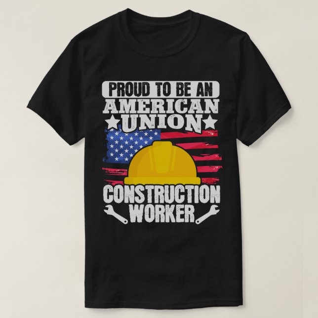 American Union Construction Worker USA flagga 4:e  T Shirt (Design framsida)