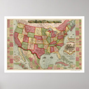 American Union Railroad Karta 1872 Poster