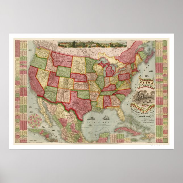 American Union Railroad Karta 1872 Poster (Framsidan)