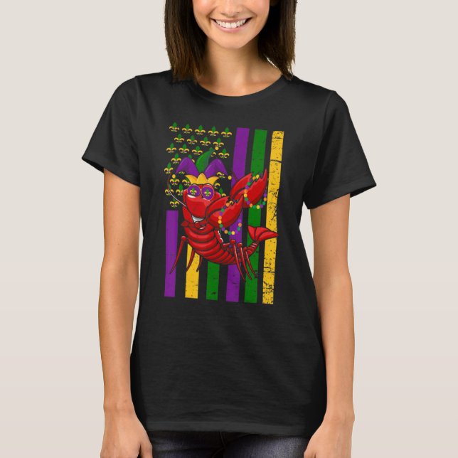 American US Flag Crawfish Funny Mardi Gras Carniva T Shirt (Framsida)