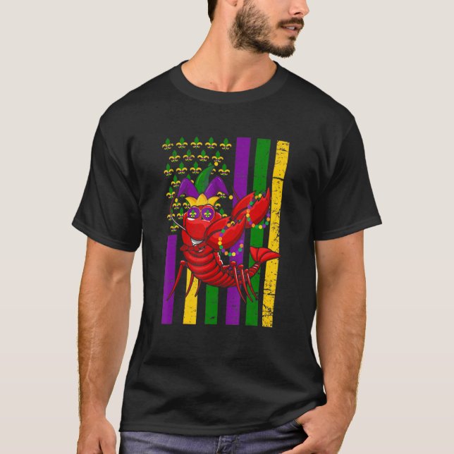 American US Flag Crawfish Funny Mardi Gras Carniva T Shirt (Framsida)