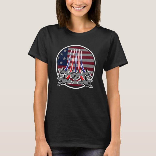 American US Flag Fighter Aircraft Pilot Airplane T Shirt (Framsida)