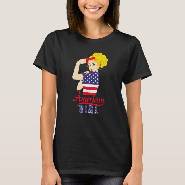 American US Flag Girl Happy Labor Day Shirt Messy  T (Framsida)