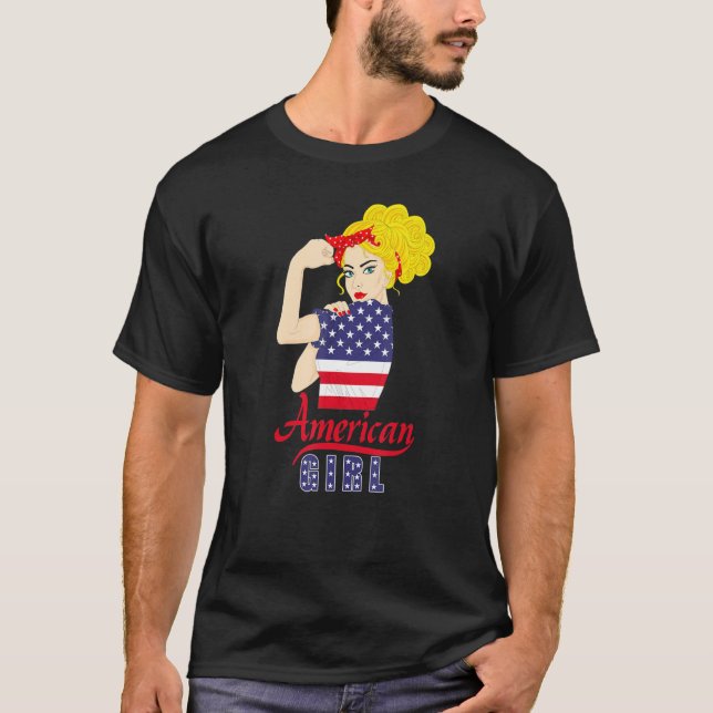 American US Flag Girl Happy Labor Day Shirt Messy  T Shirt (Framsida)