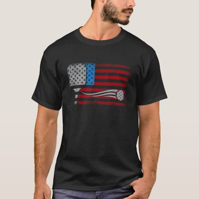 American US Flag Pickleball Player Paddleball 4th  T Shirt (Framsida)