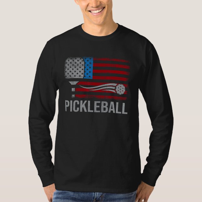 American US Flag Pickleball Player Paddleball 4th  T Shirt (Framsida)