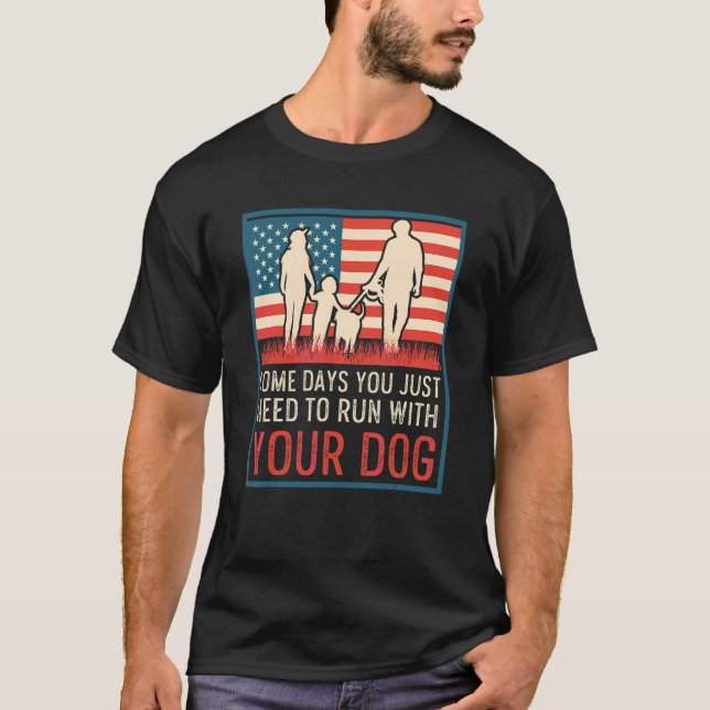 American US Flagga Personal Trainer Hund Running T Shirt (Framsida)