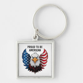American USA Eagle Flagga Fyrkantig Silverfärgad Nyckelring