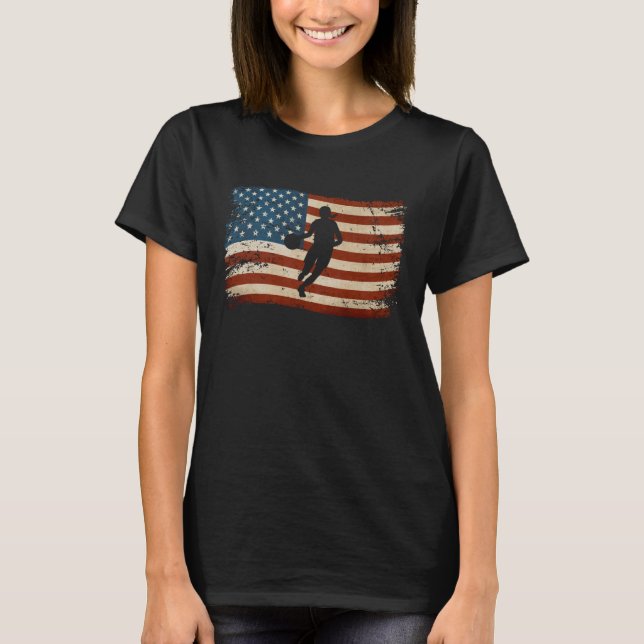 American USA flag basketball Girl Patriotic Sports T Shirt (Framsida)