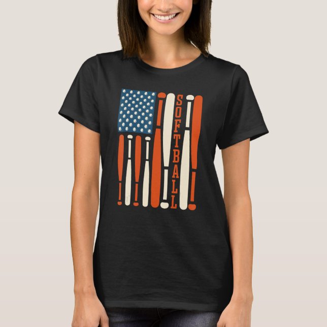 American USA Flag Softball Bat Softball Softball C T Shirt (Framsida)