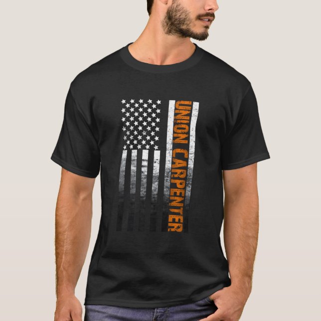 American Usa Flag Union Carpenter Woodworking T Shirt (Framsida)
