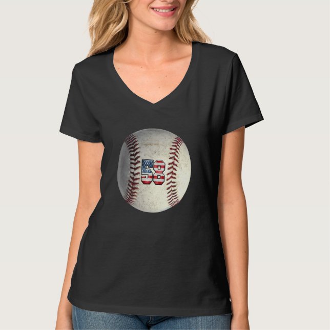 American USA Flag With Retro 58 Baseball Number 58 T Shirt (Framsida)